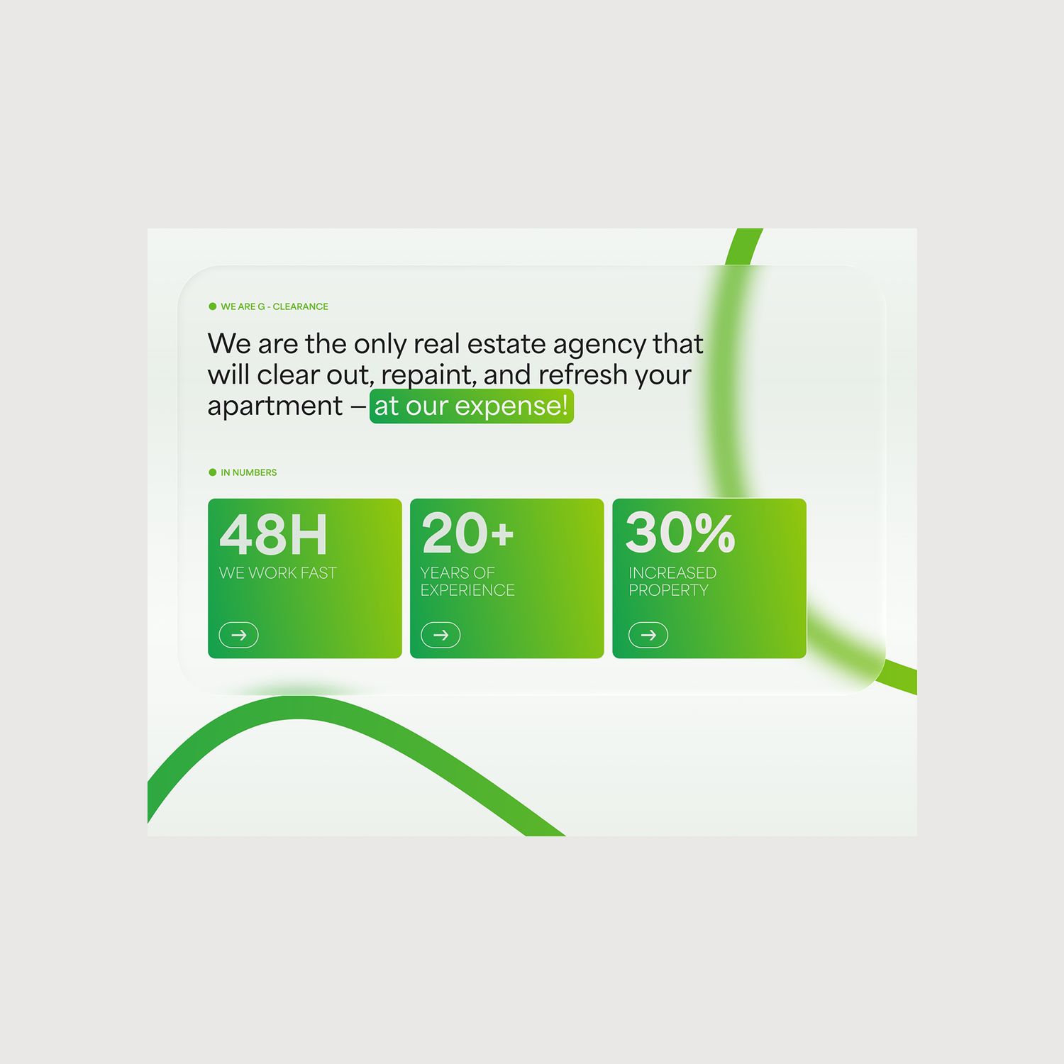 The G Clearance offer headline above three highlighted service cards