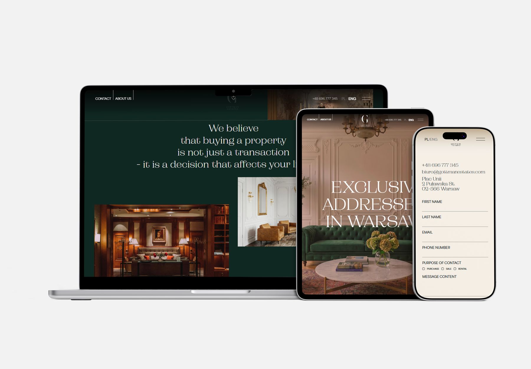 The Gottman Estates site shown across laptop, tablet and phone