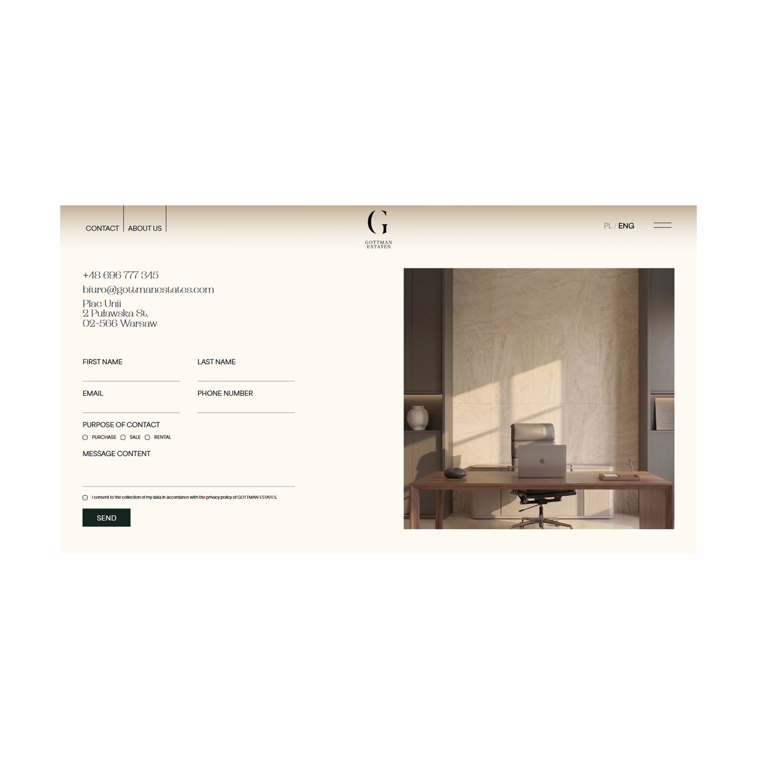 The Gottman Estates contact page with enquiry form